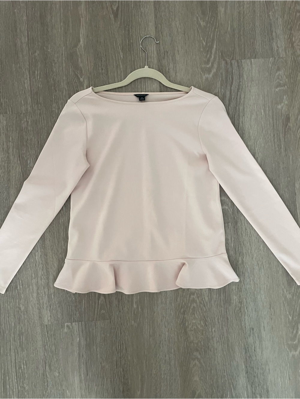 Ann Taylor Pale Pink Peplum Long-Sleeve Top